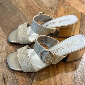 Anne Klein Gold and Cream Mules